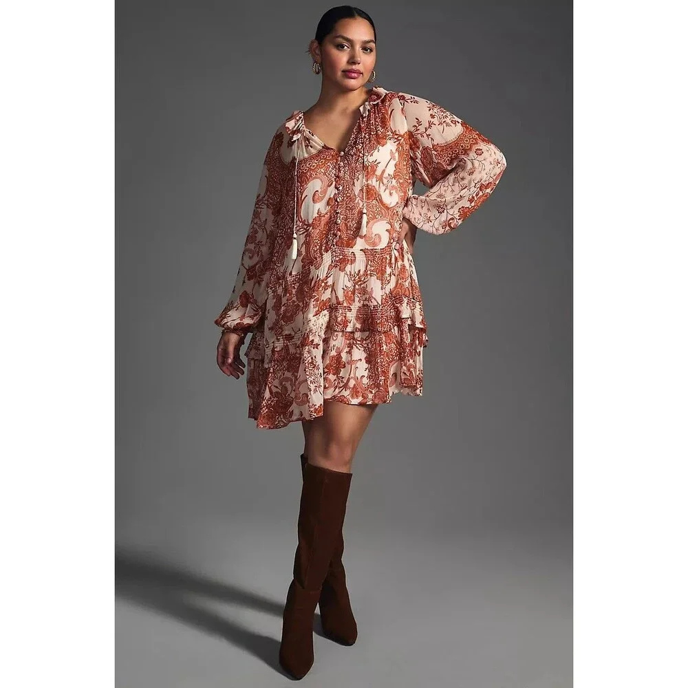Anthropologie The Marais Printed Chiffon Mini Dress Floral Ruffle XXS 285882